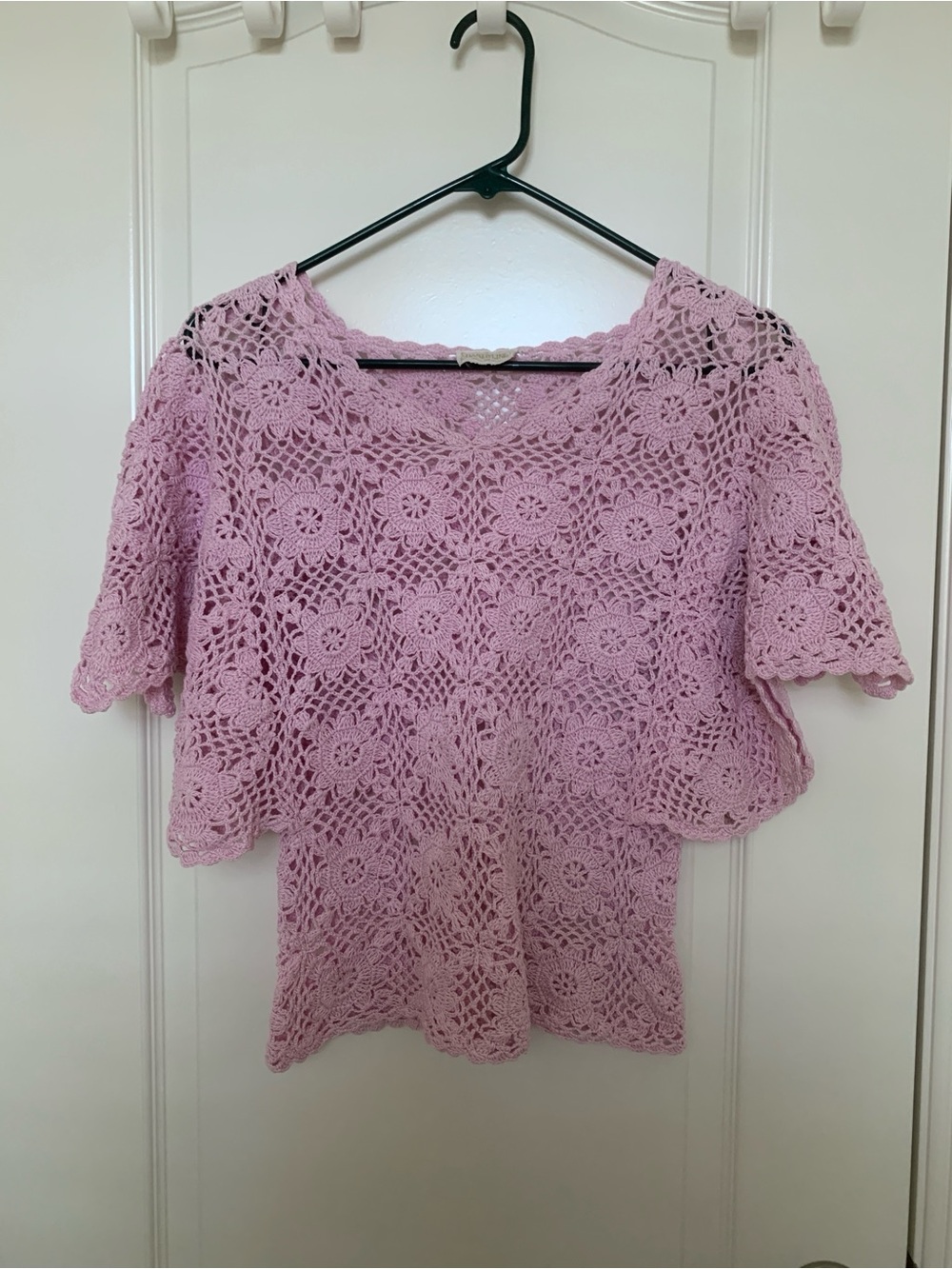 Dandy Line Vintage Pink Crochet Floral Knit Butterfly Sleeve Blouse Top